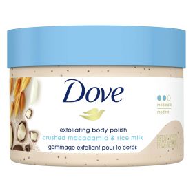 Dove Exfoliating Body Polish Scrub Macadamia & Rice Milk Nourishes, 10.5 oz