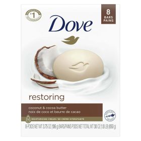 Dove Restoring Coconut And Cocoa Butter Beauty Bar Soap for Skin Care, 3.75 oz, 8 Bars