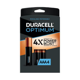 Duracell Optimum AAA Battery with 4X POWER BOOST‚Ñ¢, 4 Pack Resealable Package