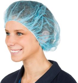 Disposable Hair Caps 24". Pack of 100 Blue Bouffant Caps Polypropylene Disposable Hair Net Fabric Elastic Bands; Medical Hair Nets for Tattoo; Food; S