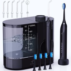 Water Flosser and Ultrasonic Toothbrush Combo - Super Large Capacity Electric Toothbrush, 7 Nozzles, and 4 Brush Heads, 1000ML Detachable Water Tank,