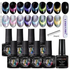 Nail Cat Eye Gel Set in 8 Colors Magnetic Gel Nail Polish, UV Gel Polish for Home DIY Nail Salon - Magnetic Wand Included