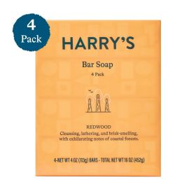 Harry's Men's Cleansing Bar Soap, Redwood Scent, 4 oz, 4 Pack