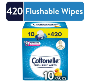 Cottonelle Fresh Care Flushable Wet Wipes, 10 Flip-Top Packs (420 Total Wipes)