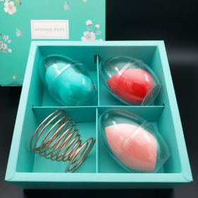 Gift Box Cosmetic Egg Set Super Soft Smear-proof Makeup Tools (Option: T Blue Square Box Light Color)