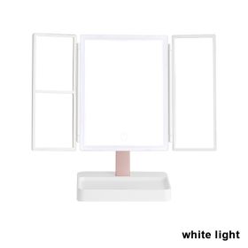 Rechargeable Foldable Makeup Mirror With LED Light 360¬∞ Adjust Wireless 1-3X Magnifying 3 Tone Light Desktop Vanity Table Mirror (Emitting Color: white light, Ships From: CN)