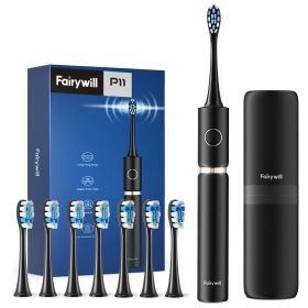 Fairywill P11 Whitening Sonic Electric Toothbrush Rechargeable 8 Brush heads (Color: Black)