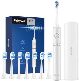 Fairywill P11 Whitening Sonic Electric Toothbrush Rechargeable 8 Brush heads (Color: White)