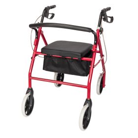 Four Wheel Walker Rollator with Fold Up Removable Back Support YF (Color: Red)